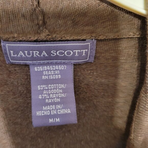 Laura Scott Cardigan Waterfall Open Brown Retro Medium Neutral Earthy Knit BOHO - Picture 9 of 9